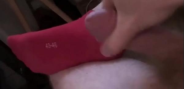  wank and cum on red puma socks